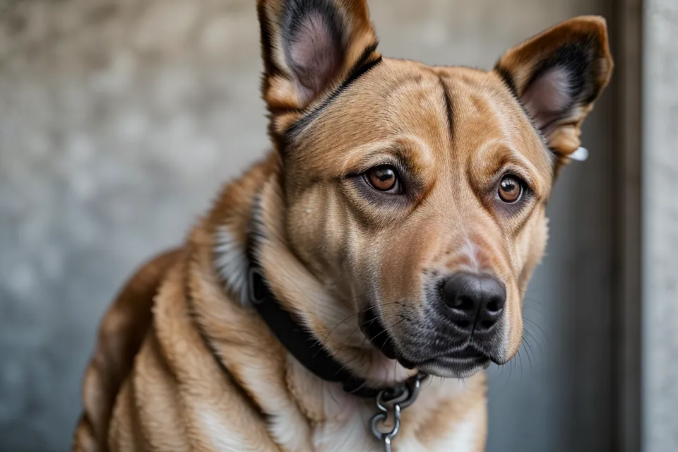 Nahaufnahme eines unsicheren Hundes mit deutlicher Körpersprache