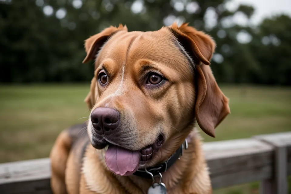 Nahaufnahme eines Hundes, der durch Lippenlecken Stress und Distanzlosigkeit signalisiert.