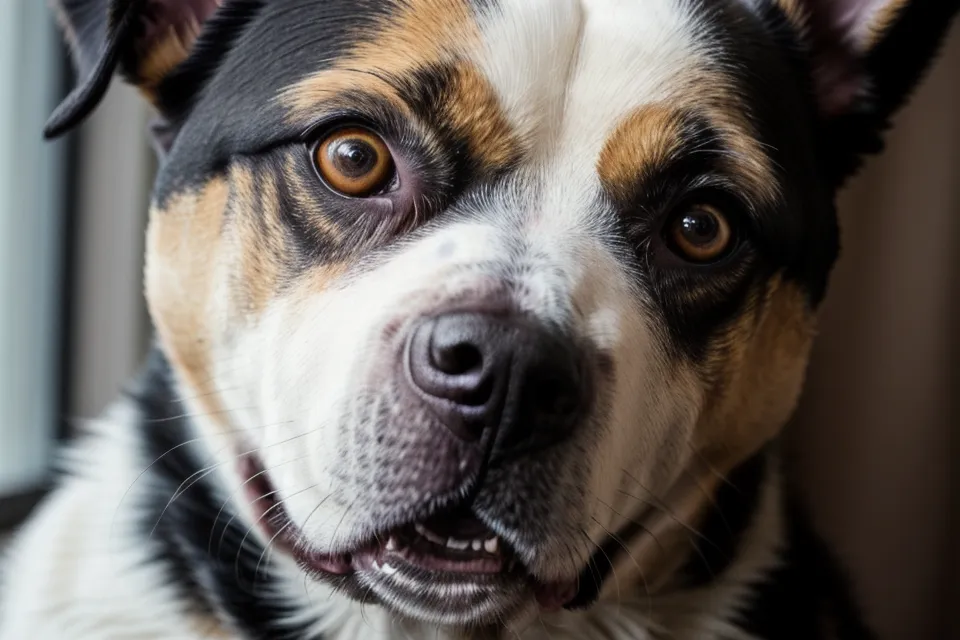 Nahaufnahme eines Hundegesichts mit fokussiertem Ausdruck und feiner Mimik