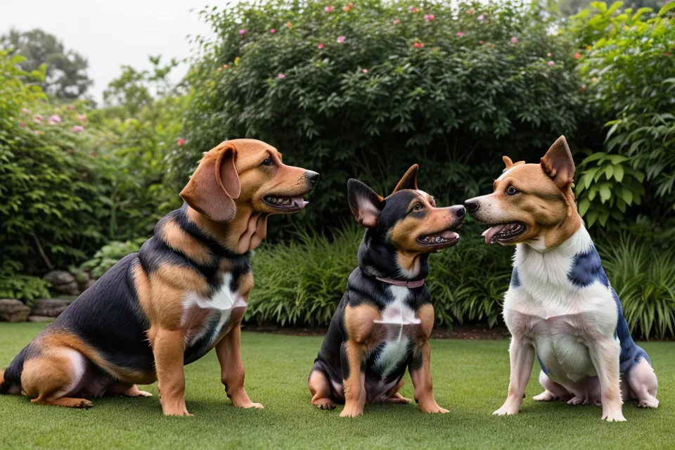 Zwei Hunde im Freien im Austausch über Distanzsignale und Hundekörpersprache, Beispiel für Hundeverhalten im Vergleich