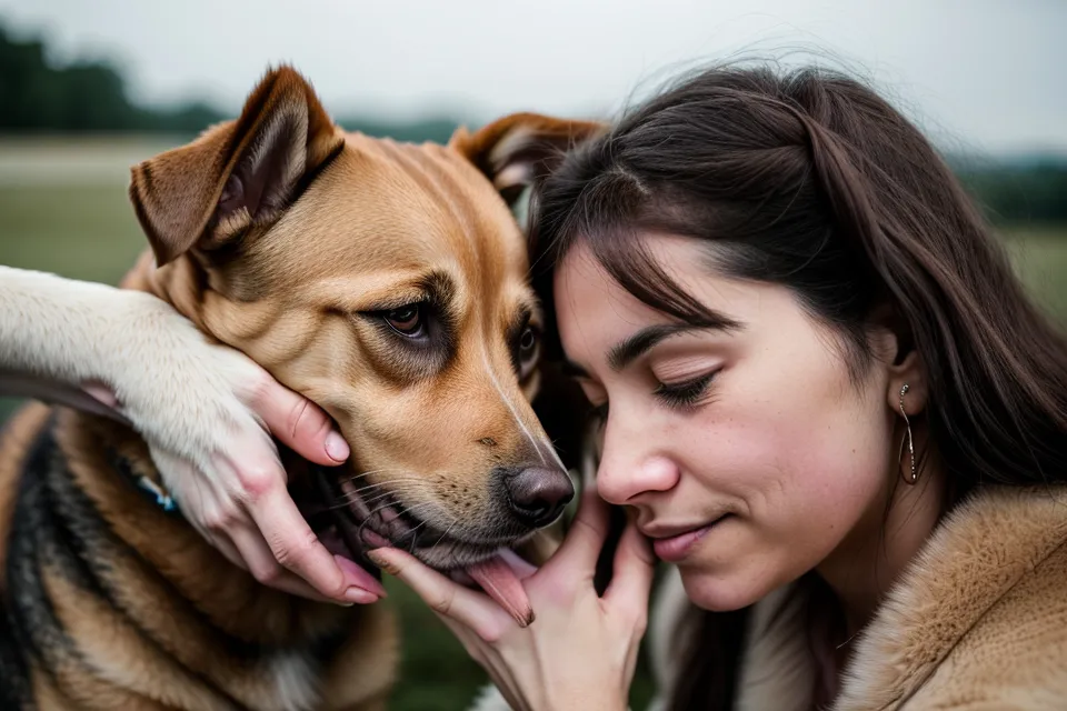 Nahaufnahme einer Hand, die sich vorsichtig dem Ohr eines Hundes nähert.