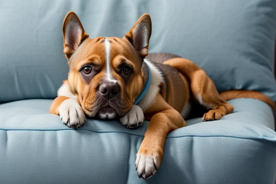Ein Hund nutzt ein Kissen als Kooperationssignal für das Medical Training.