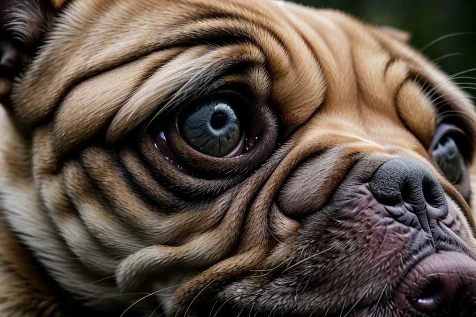 Detailaufnahme eines Hundekopfes mit deutlichen Anzeichen von Anspannung in der Mimik.