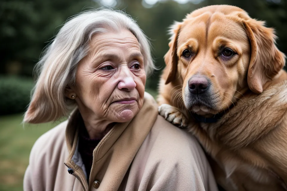 Hand einer Frau ruht beruhigend auf der Schulter eines Hundes