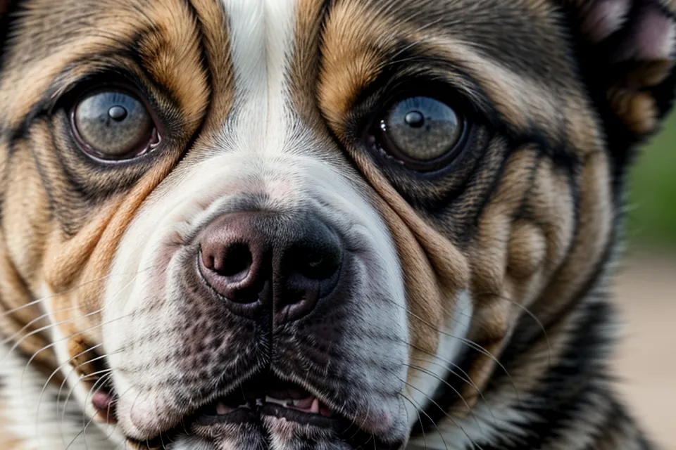 Nahaufnahme eines Hundes mit subtilen Anzeichen von Anspannung im Gesicht.