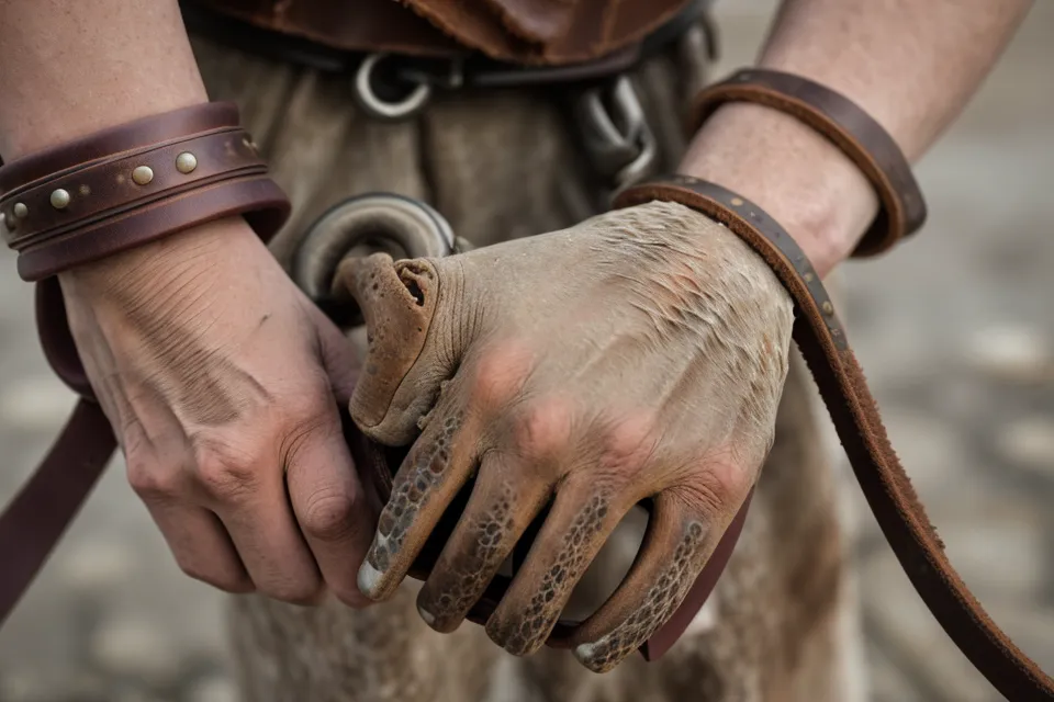 Nahaufnahme einer Hand, die eine Hundeleine souverän und ruhig hält