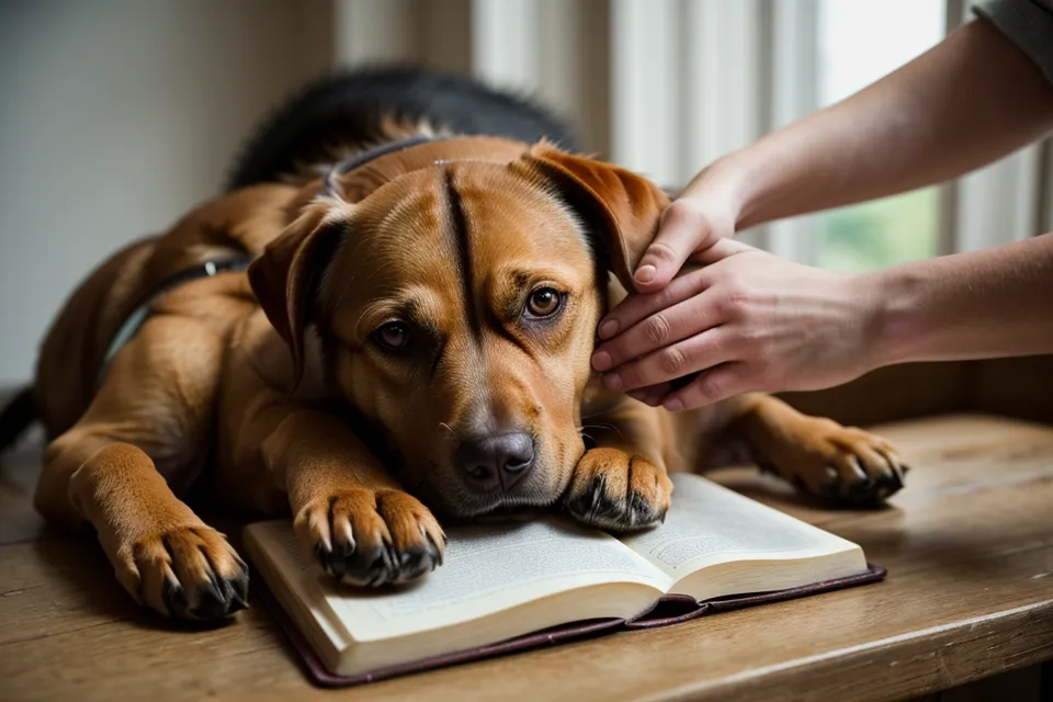 Detailaufnahme von Trainingsnotizen und einem Laptop mit einem Online-Hundekurs auf einem Küchentisch.
