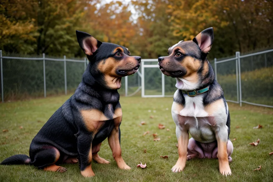 Zwei Hunde in einer Interaktion, die typische Signale der Hundesprache zeigt.