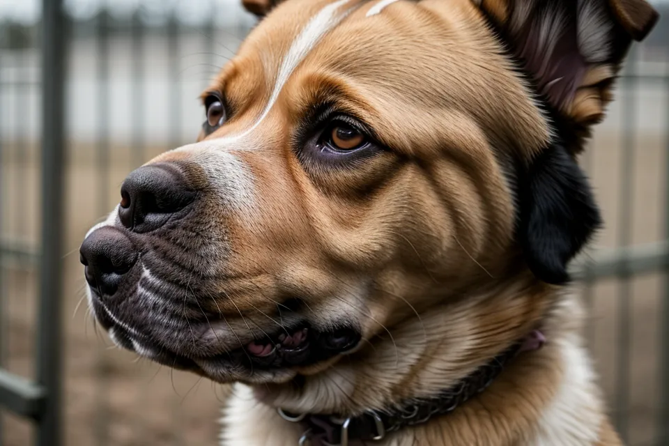Nahaufnahme eines Hundes der subtile Stresssignale wie Lippenlecken zeigt.