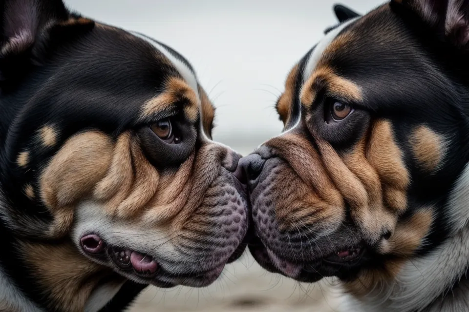 Zwei Hunde kommunizieren subtil über Körpersprache und Distanz
