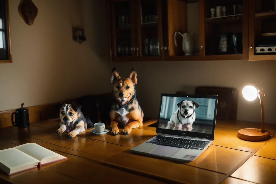 Laptop auf einem Küchentisch zeigt den Online-Kurs Mehrere Hunde zur Analyse