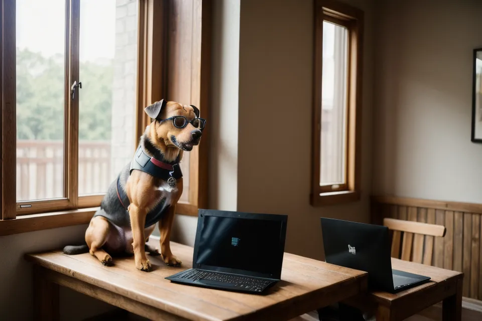 Laptop auf einem Küchentisch zeigt einen Online-Kurs über Hundekörpersprache.