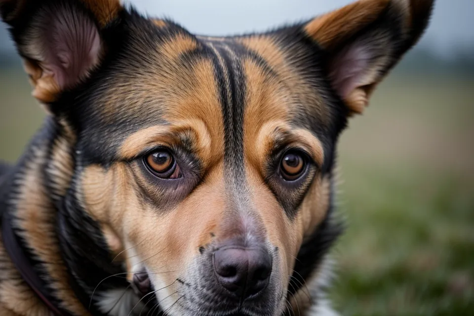 Nahaufnahme eines Hundekopfes mit Fokus auf die Ohren und Augenmuskulatur