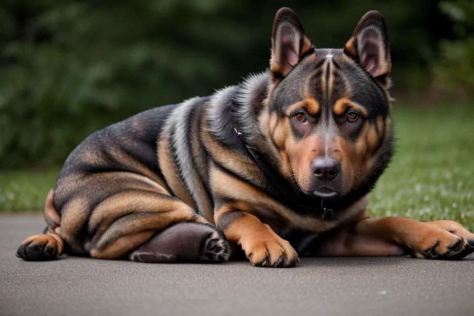 Ein Hund in angespannter Körperhaltung signalisiert Unbehagen durch Einfrieren