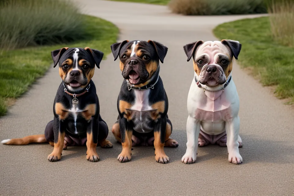 Zwei Hunde gehen entspannt und mit Abstand parallel an der Leine spazieren.